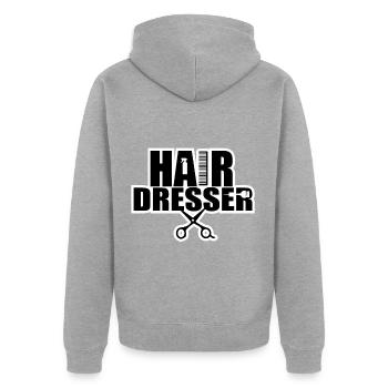 Friseur Frisör Friseurin Frisörin Friseuse - Unisex Premium Bio Zip Hoodie - Grau meliert - Hinten - Nico (187cm)