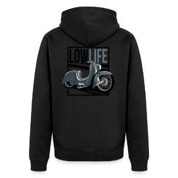 low life moped - Unisex Premium Bio Zip Hoodie - Schwarz - Hinten - Nico (187cm)