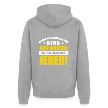 Plumber - Unisex Premium Organic Zip Hoodie - heather grey - Back - Nico (187cm)