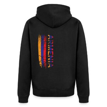 Armenien Jerwan - Unisex Premium Bio Zip Hoodie - Schwarz - Hinten - Nico (187cm)
