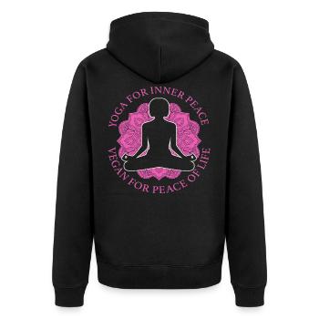 Yoga innerer Frieden Vegan Veganer Veganerin - Unisex Premium Bio Zip Hoodie - Schwarz - Hinten - Nico (187cm)