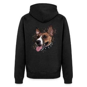 Jack Russel Terrier - Hund - Unisex Premium Bio Zip Hoodie - Schwarz - Hinten - Nico (187cm)