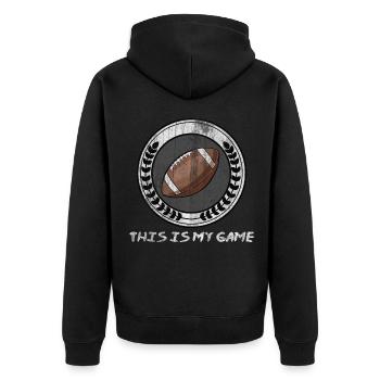 American Football Hobby Sport - Unisex Premium Bio Zip Hoodie - Schwarz - Hinten - Nico (187cm)
