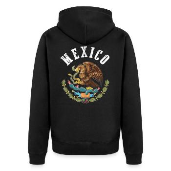 Mexiko Flagge Wappen Mexikaner Geschenk - Unisex Premium Bio Zip Hoodie - Schwarz - Hinten - Nico (187cm)
