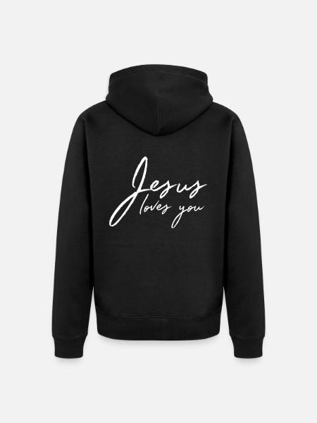 Jésus t'aime - Veste à capuche bio Premium Unisexe - noir