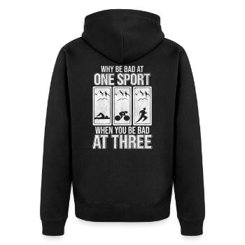 Triathlon Triathlet - Unisex Premium Bio Zip Hoodie - Schwarz - Hinten - Nico (187cm)