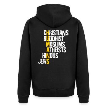 Humans - all people are the same - Unisex Premium Organic Zip Hoodie - black - Back - Nico (187cm)