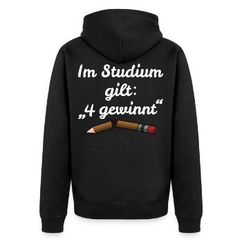 Im Studium gilt: 4 gewinnt - Lustiger Spruch - Unisex Premium Bio Zip Hoodie - Schwarz - Hinten - Nico (187cm)