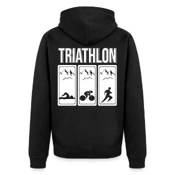 Triathlon Triathlet - Unisex Premium Bio Zip Hoodie - Schwarz - Hinten - Nico (187cm)