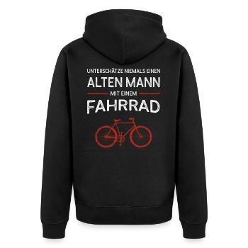 Alter Mann - Fahrrad | Vintage Retro Style - Unisex Premium Bio Zip Hoodie - Schwarz - Hinten - Nico (187cm)