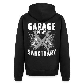 Funny witty garage workshop saying gift - Unisex Premium Organic Zip Hoodie - black - Back - Nico (187cm)