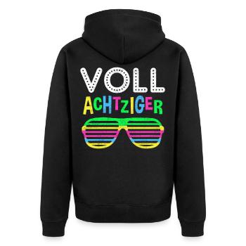 Geboren in 80er Jahren Retro Neon Spruch Geschenk - Unisex Premium Bio Zip Hoodie - Schwarz - Hinten - Nico (187cm)