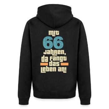 66 Geburtstag Mit 66 Jahren da fängt das Leben an. - Unisex Premium Bio Zip Hoodie - Schwarz - Hinten - Nico (187cm)