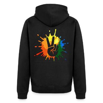 Peace Peacezeichen - Unisex Premium Bio Zip Hoodie - Schwarz - Hinten - Nico (187cm)