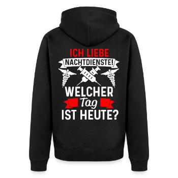 Krankenschwester Nachtdienst witziger Spruch Idee - Unisex Premium Bio Zip Hoodie - Schwarz - Hinten - Nico (187cm)