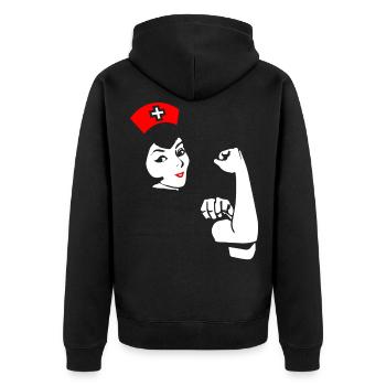 Infirmière femme forte cadeau drôle - Veste à capuche bio Premium Unisexe - noir - Dos - Nico (187cm)