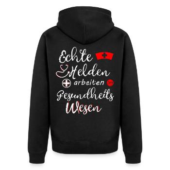 Krankenschwester Gesundsheitswesen Spruch Geschenk - Unisex Premium Bio Zip Hoodie - Schwarz - Hinten - Nico (187cm)
