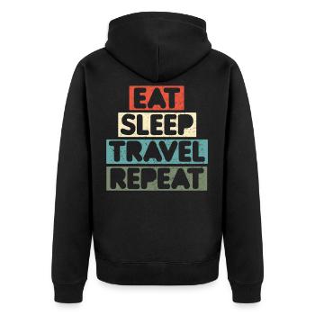 Tourists Traveller Manger Sleep Travel Repeat - Veste à capuche bio Premium Unisexe - noir - Dos - Nico (187cm)