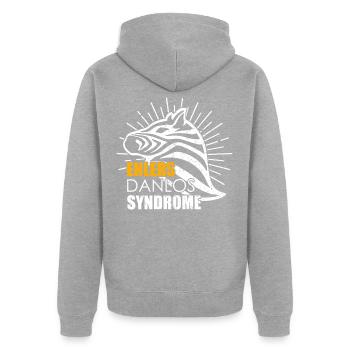 Ehlers Danlos Syndrom - Unisex Premium Bio Zip Hoodie - Grau meliert - Hinten - Nico (187cm)
