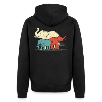 Retro Elefanten Elefant Afrika Safari Tiere - Unisex Premium Bio Zip Hoodie - Schwarz - Hinten - Nico (187cm)