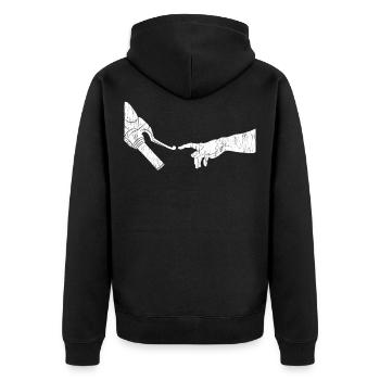 Motorrad Fahrer Biker Bike Finger Hand Geschenk - Unisex Premium Bio Zip Hoodie - Schwarz - Hinten - Nico (187cm)