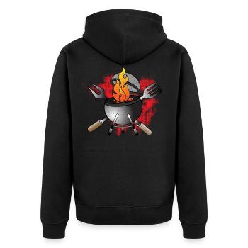 Grill Feuer Grillen Feier Barbecue BBQ Geschenk - Unisex Premium Bio Zip Hoodie - Schwarz - Hinten - Nico (187cm)