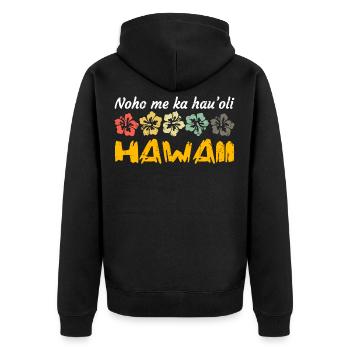 Hawaii Hawaiianisch Lebe glücklich - Unisex Premium Bio Zip Hoodie - Schwarz - Hinten - Nico (187cm)