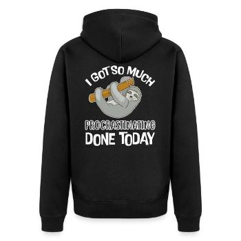 Lustige Tiere Faultier Sprüche Bilder Geschenk - Unisex Premium Bio Zip Hoodie - Schwarz - Hinten - Nico (187cm)