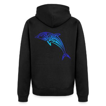 Tribal Dolphin Hawaii Islander Polynesische Maori - Unisex Premium Bio Zip Hoodie - Schwarz - Hinten - Nico (187cm)