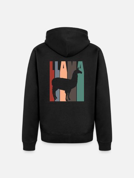 Llama Alpaca Retro Funny Animals - Unisex Premium Organic Zip Hoodie - black