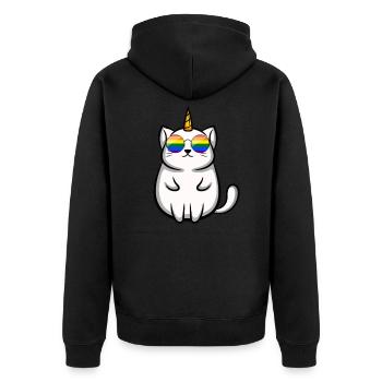 LGBT Pride Regenbogen Katze Sonnenbrille Einhorn - Unisex Premium Bio Zip Hoodie - Schwarz - Hinten - Nico (187cm)