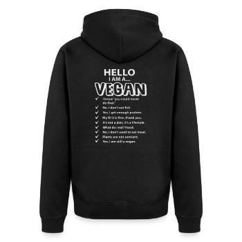Hallo Ich bin Veganer Veganerin Vegan - Unisex Premium Bio Zip Hoodie - Schwarz - Hinten - Nico (187cm)