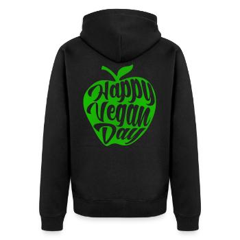 Vegan Veganer Veganerin Weltvegantag - Unisex Premium Bio Zip Hoodie - Schwarz - Hinten - Nico (187cm)
