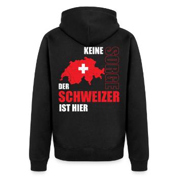 Lustiger Schweizer Spruch Schweiz Fahne Geschenk - Unisex Premium Bio Zip Hoodie - Schwarz - Hinten - Nico (187cm)