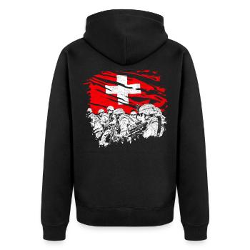 Schweiz Schweizer Militär Helvetia Geschenk - Unisex Premium Bio Zip Hoodie - Schwarz - Hinten - Nico (187cm)