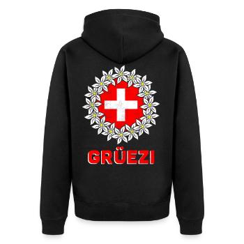 Schweiz Schweizer Grüezi Switzerland Geschenk - Unisex Premium Bio Zip Hoodie - Schwarz - Hinten - Nico (187cm)