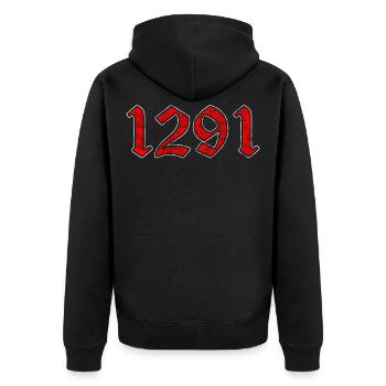 1291 Schweiz Schweizer Flagge Helvetia Geschenk - Unisex Premium Bio Zip Hoodie - Schwarz - Hinten - Nico (187cm)