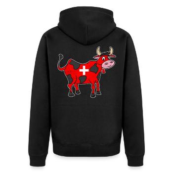 Schweizer Kuh Kreuz süß Geschenk - Unisex Premium Bio Zip Hoodie - Schwarz - Hinten - Nico (187cm)