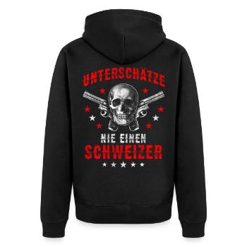 Schweizer lustiger Spruch Totenkopf Geschenk - Unisex Premium Bio Zip Hoodie - Schwarz - Hinten - Nico (187cm)