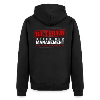 Retired Under New Management, Lake Wife for Details - Unisex Premium Organic Zip Hoodie - black - Back - Nico (187cm)
