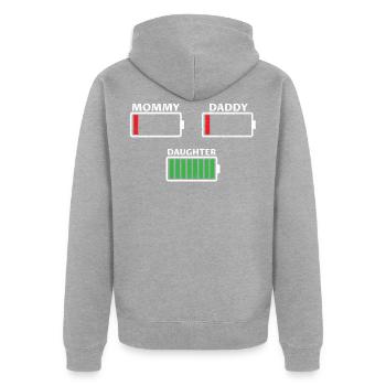 Mother Mom Father Papa Battery Empty Daughter Gift - Unisex Premium Organic Zip Hoodie - heather grey - Back - Nico (187cm)