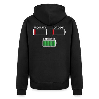 Mother Mom Father Papa Battery Empty Daughter Gift - Unisex Premium Organic Zip Hoodie - black - Back - Nico (187cm)
