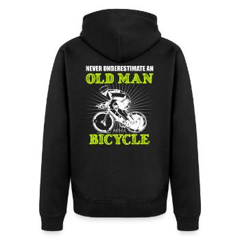 Fahrradfahren - Unisex Premium Bio Zip Hoodie - Schwarz - Hinten - Nico (187cm)