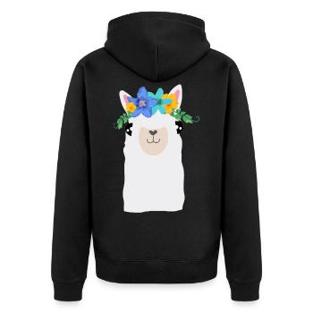 Alpaga avec des fleurs - Veste à capuche bio Premium Unisexe - noir - Dos - Nico (187cm)