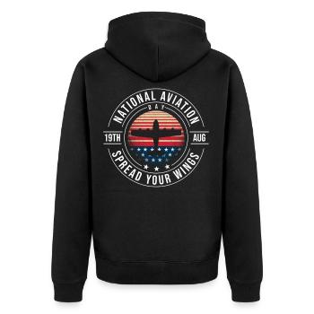 Aviation Day, Tag der Luftfahrt am 19 August - Unisex Premium Bio Zip Hoodie - Schwarz - Hinten - Nico (187cm)