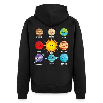 Planets in our solar system.Earth Jupiter, Neptune - Unisex Premium Bio Zip Hoodie - Schwarz - Hinten - Nico (187cm)