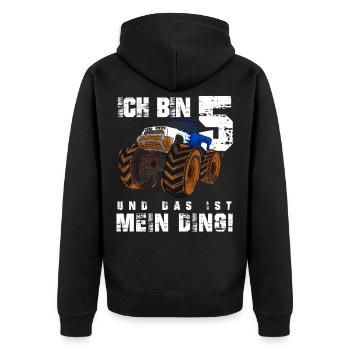 Ich bin 5 und das ist mein Ding, Jungen Geburtstag - Unisex Premium Bio Zip Hoodie - Schwarz - Hinten - Nico (187cm)