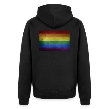 LGBT Vintage Regenbogenfahne Flagge Gay Pride CSD - Unisex Premium Bio Zip Hoodie - Schwarz - Hinten - Nico (187cm)