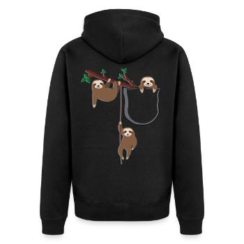 Sloth Family avec poche poitrine, facile à suspendre - Veste à capuche bio Premium Unisexe - noir - Dos - Nico (187cm)