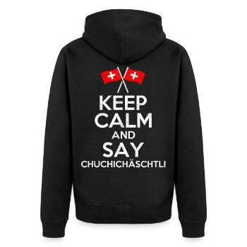 Schweiz Schweizer Keep Calm lustig Geschenk - Unisex Premium Bio Zip Hoodie - Schwarz - Hinten - Nico (187cm)